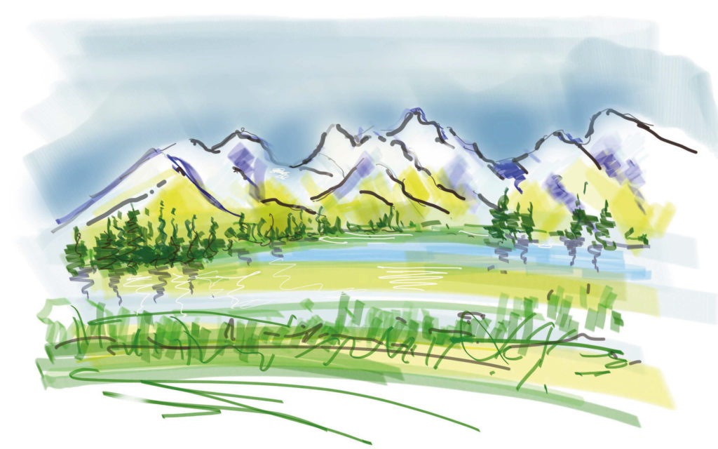 iPad Zeichnung Landschaft mit Fläche Farbe